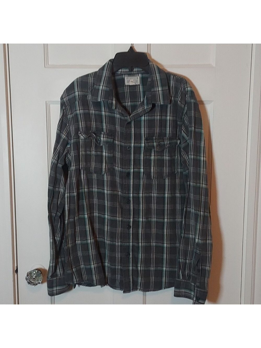 Converse One Star Gray and Teal Plaid Flannel Shirt Men's M